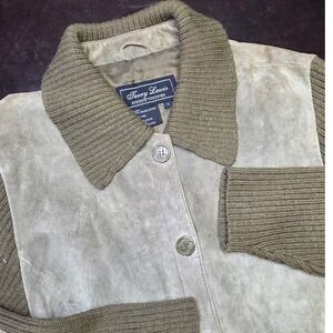 Terry Lewis Classic Luxuries Leather Suede Wool Knit Jacket Olive Tan Large